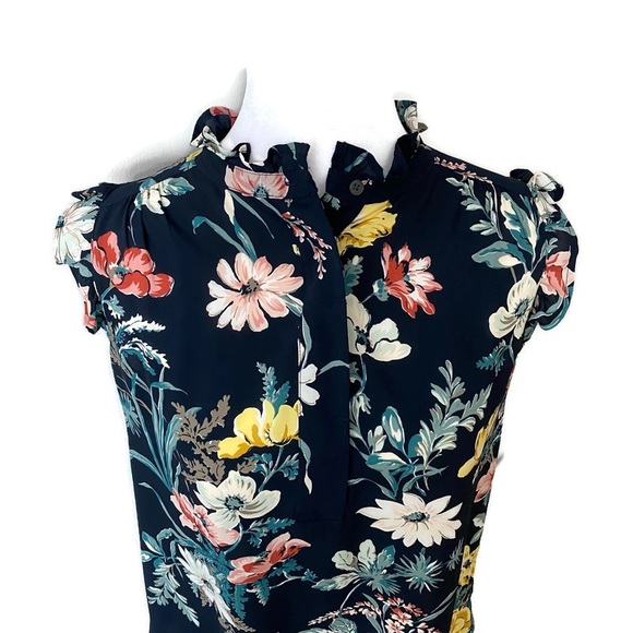 LOFT Ruffled Navy Floral Shell Top - Picture 3 of 11
